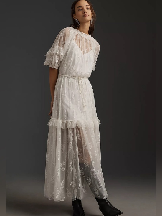 Anthropologie Dresses & Skirts - NWT Anthropologie Let Me Be Lace Ruffle Tiered Maxi Dress White XL